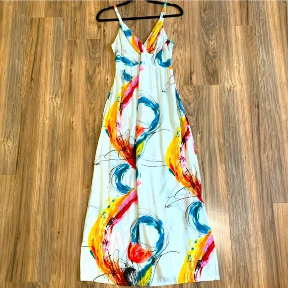 jams world maxi dress Vintage JAMS World Sea Flower Maxi Dress | Colorful Tropical Artwear Dress